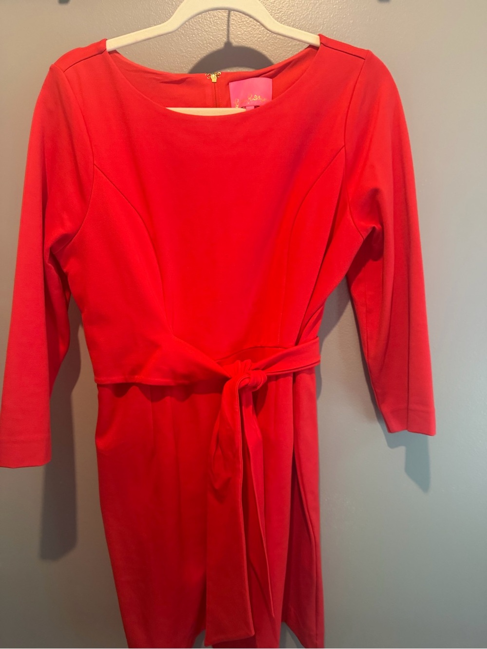 Lilly Pulitzer Coral Red Long-Sleeve Tie-Waist Sheath Dress